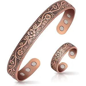 Lymphatic Drainage Ring & Copper Bracelet for Women, Magnetic Lymph Detox Ring and Magnetic Copper Bracelet, 100% Solid Pure Copper Jewelry Gift