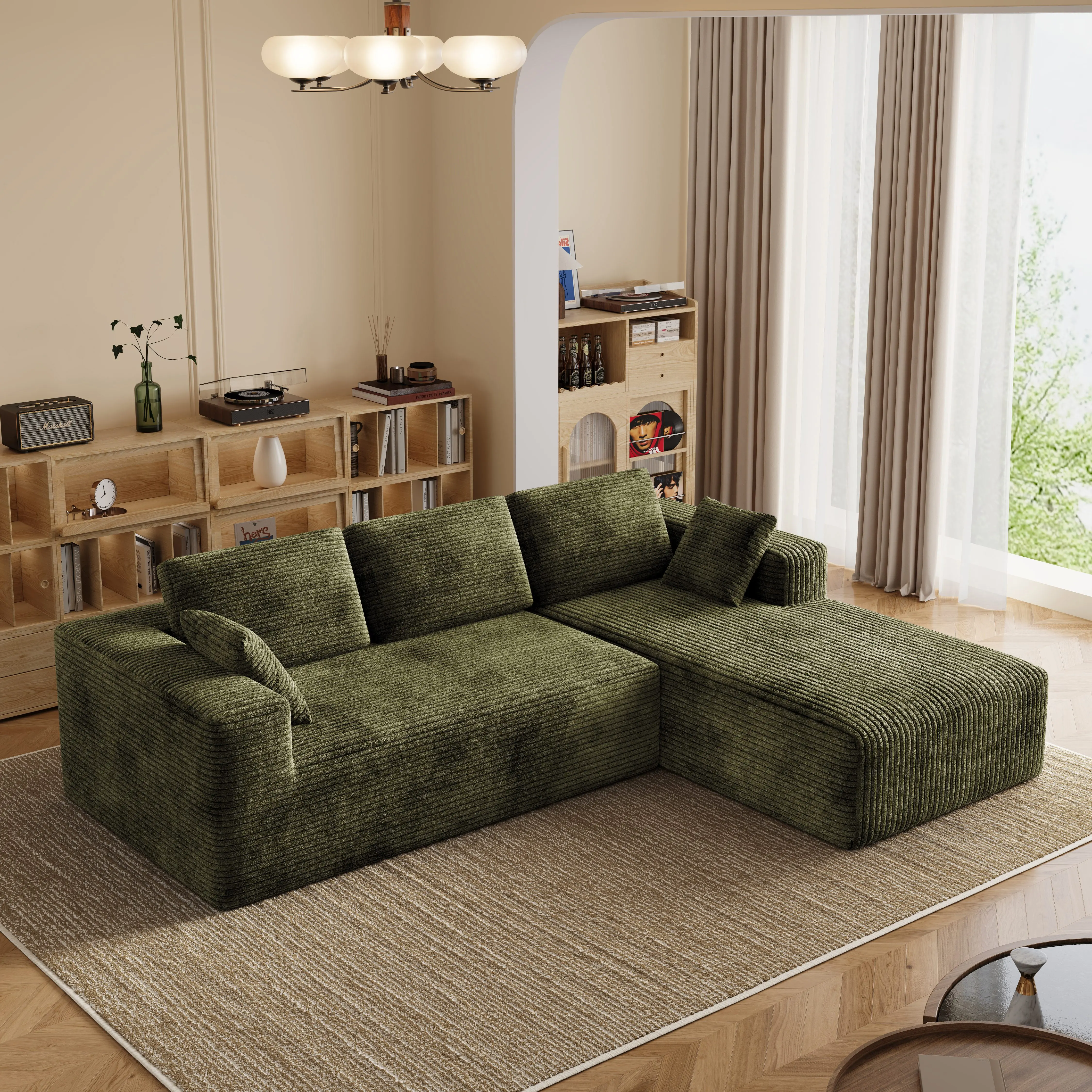DIGWAC 5-Person L-Shaped Velvet Sofa Set - Fixed Arms, Plush Cushions, Easy-Clean Cover, Waterproof, Durable, Fire Safety, Easy Maintenance Living Room Couch, Modern Indoor Family Furniture