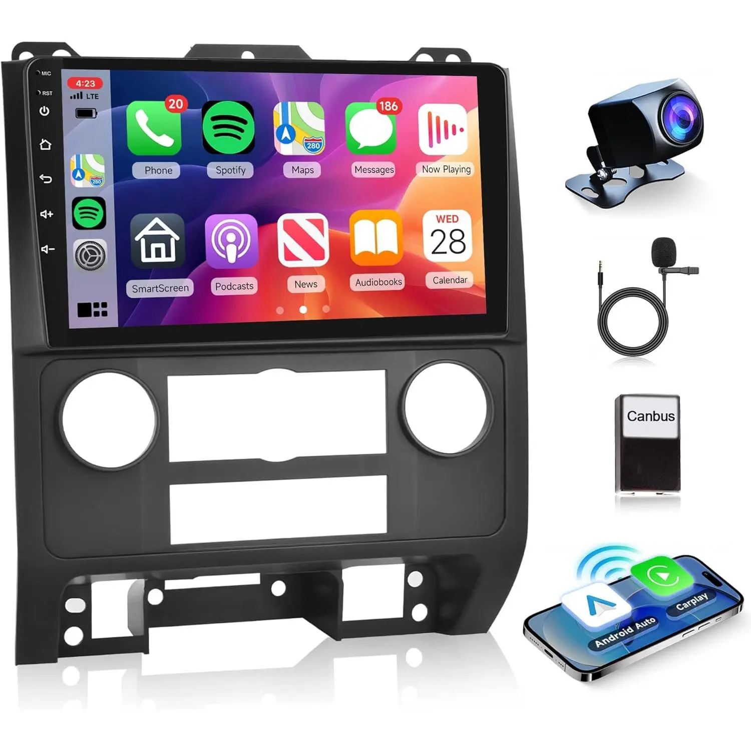Rimoody 2G+32G Android 13 Dashboard Car Radio Stereo for Ford Escape 2007-2012, Mazda Tribute 2007-2012, 9in Touchscreen with CarPlay, Android Auto, GPS Navigation, WiFi for Streaming Music, Hi-Res Audio, Bluetooth, FM, Backup Camera