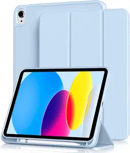 Case for iPad (A16) 11th/10th Generation (2025/2022) with Pencil Holder, Clear Transparent Back Shell Slim Stand Shockproof Tablet Cover, Auto Wake/Sleep (Blue)