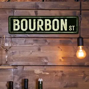 Vintage Bourbon Street Road Metal Sign, Retro-style Wall Art Decor Poster for Home Bar, Pub Club Office, Garden & Patio Decoration