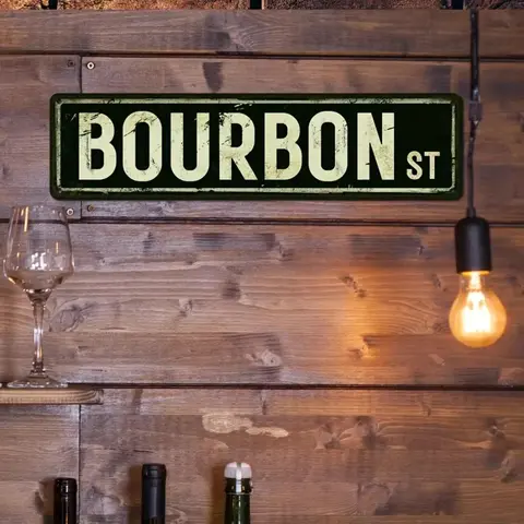 Vintage Bourbon Street Road Metal Sign, Decorative Sign, Retro-style Wall Art Decor Poster for Home Bar, Pub Club Office, Garden & Patio Decoration