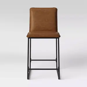 Upholstered Counter Height Barstool with Metal Frame Camel Faux Leather - Room