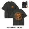 Men's Vintage Retro 100% Cotton Oversized Batik Wolves Print T-Shirt - Micro Elastic Pre-Shrunk Super Soft Fashion Top, Streetwear, Back to School Outfits