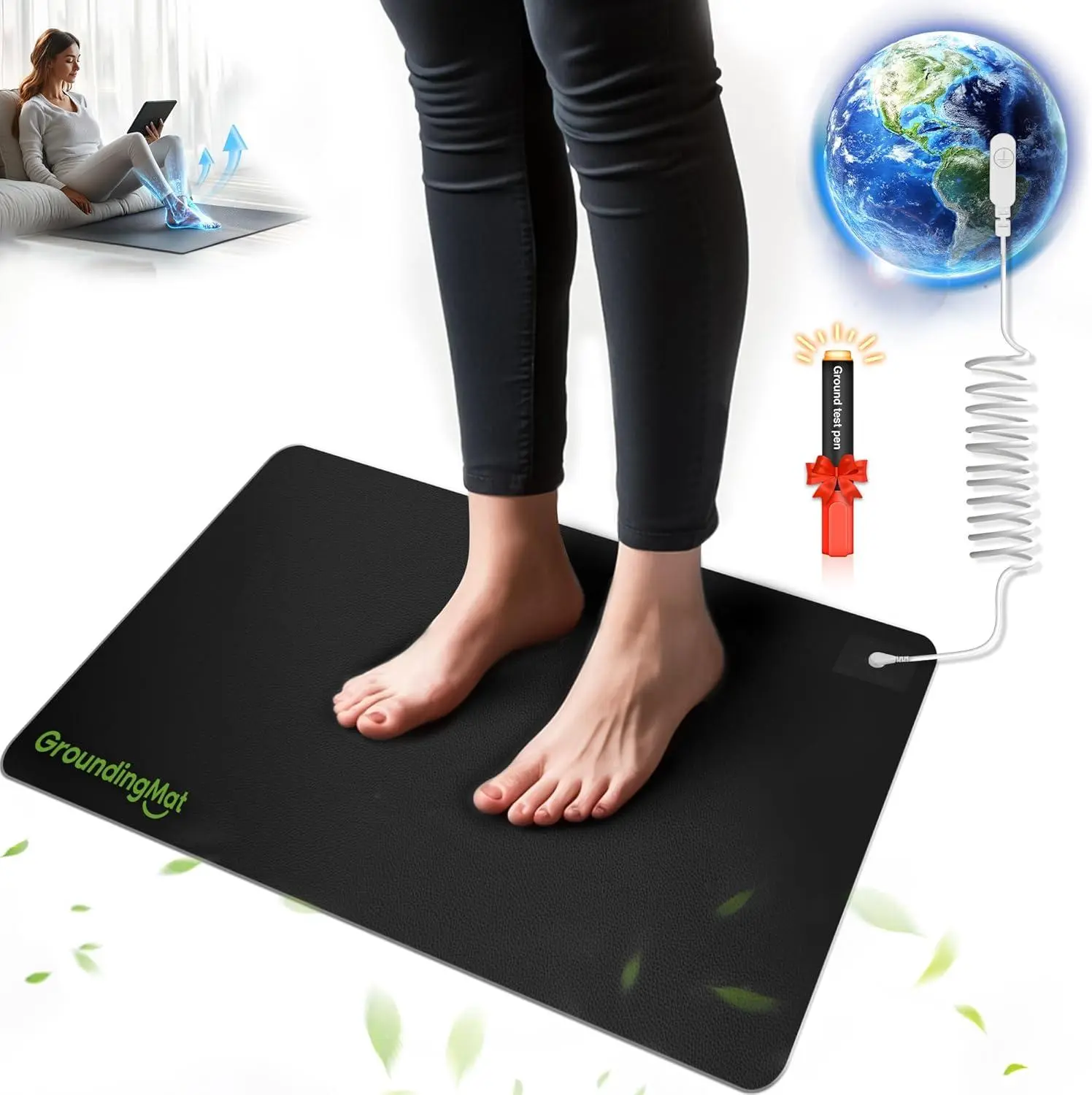 Grounding Mat for Sleep, Energy, Pain Relief, Inflammation, Balance, Wellness. Earth Connected Therapy. Indoor Grounding at Home, Office, Work. 15 Foot Cord Included,16 * 24 In GroundBam