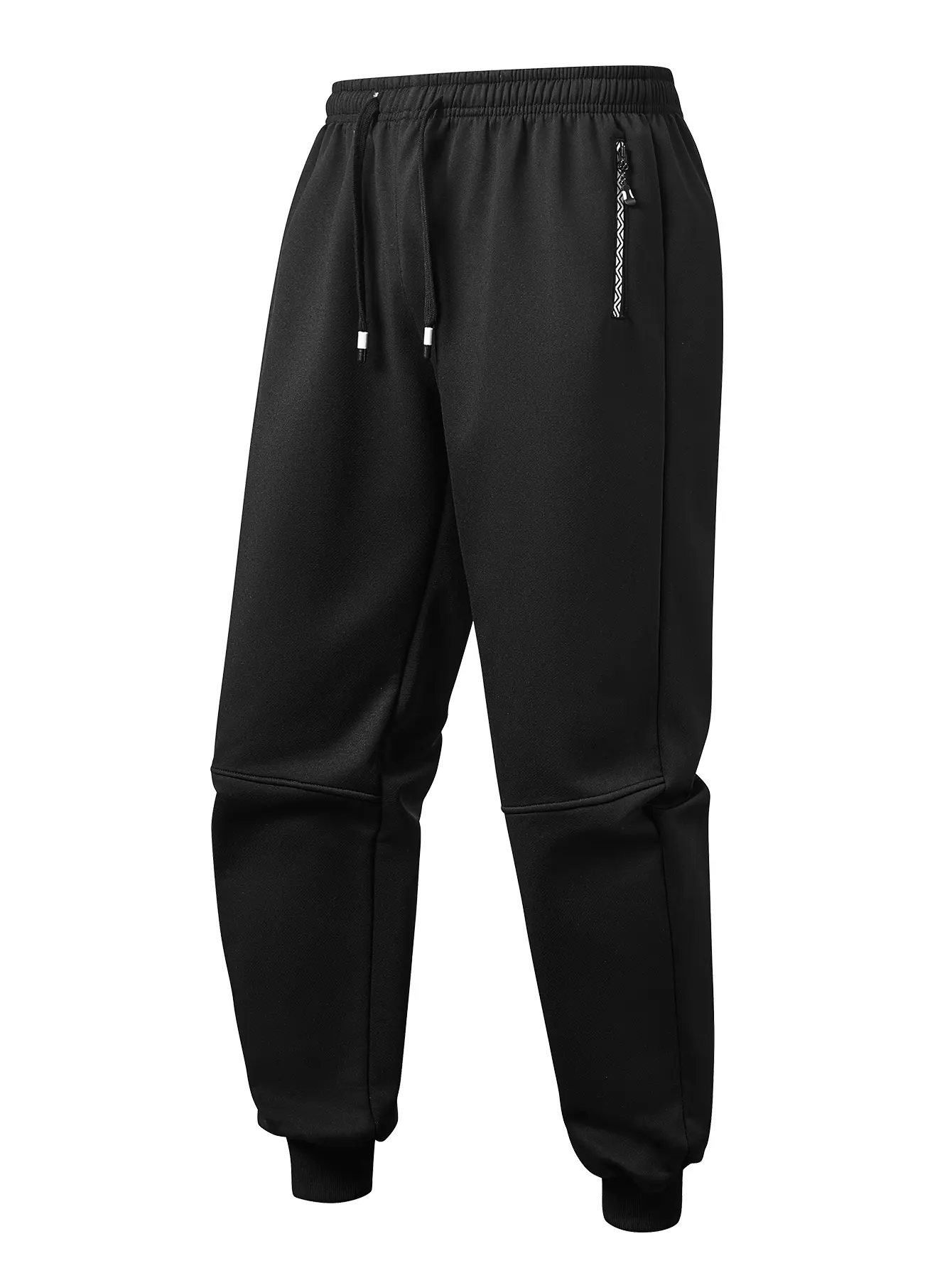Men’s autumn/winter fleece-lined jogger sweatpants with elastic drawstring waist and zippered pockets, casual athletic long pants