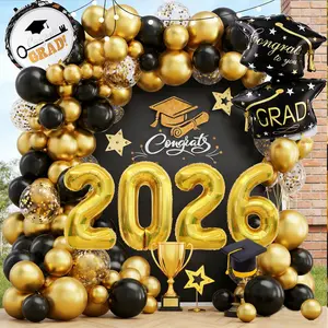 Black & Gold Graduation Balloon Arch Kit – 2026 Number & Mylar Balloons for Class of 2026 Party
