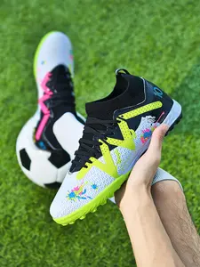 Sporty Men's Colorblock Lace Up Soccer Shoes, Athletic Shoes, Breathable Comfortable Spiked Football Shoes, Football Boots, Professional Football Cleats for Outdoor Training & Competition