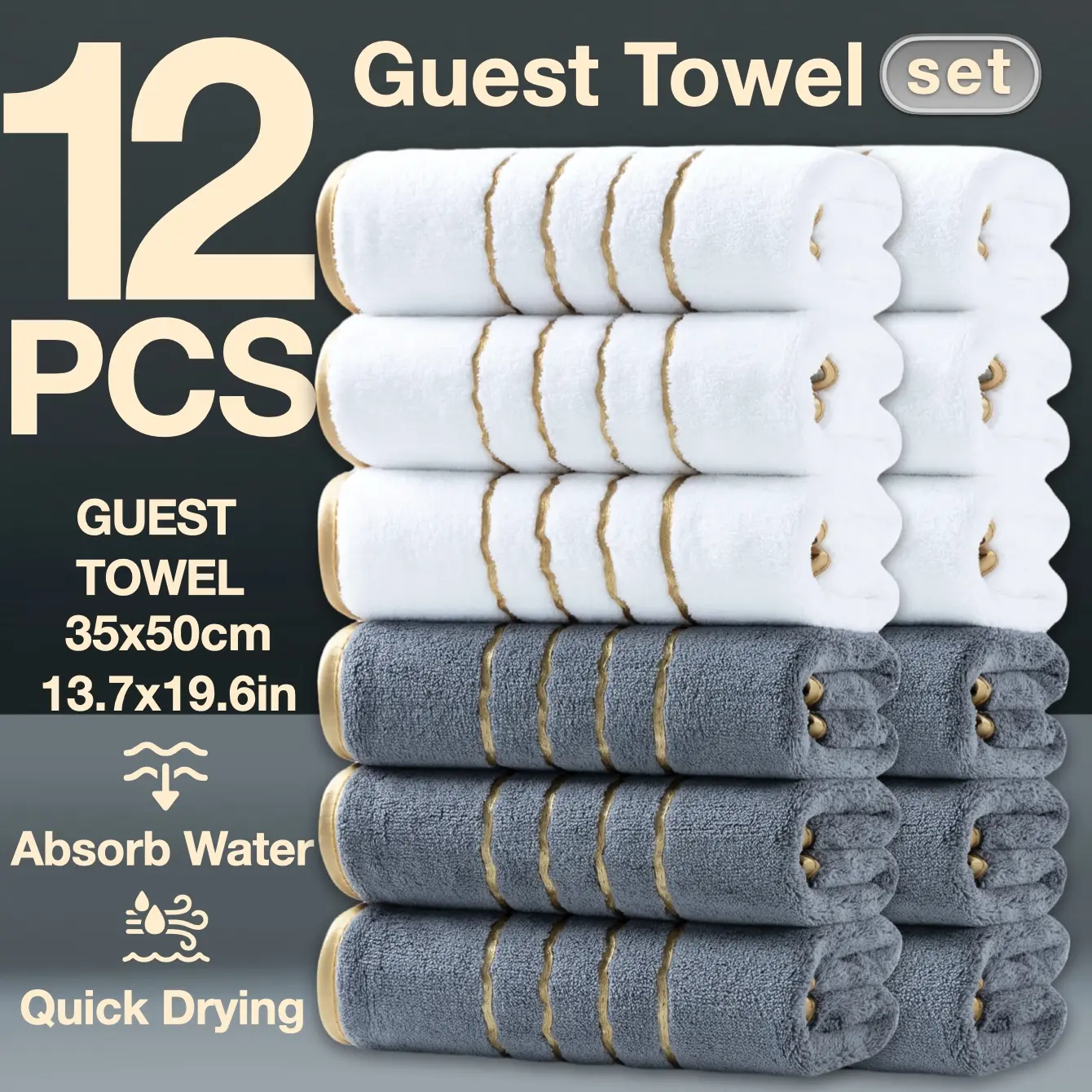 12-Piece Decorative Winter Thick Guest Towels, Modern Simple Bathroom Set, Strong Quick Drying Absorbent Microfiber, Super Absorbent Towel