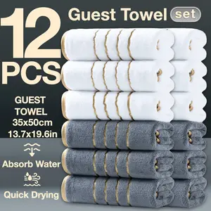 12-Piece Decorative Winter Thick Guest Towels, Modern Simple Bathroom Set, Strong Absorbent Quick Dry Microfiber, Super Absorbent Towel