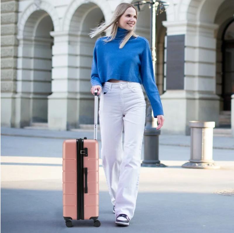 Set of 3 Hardside Luggage, Expandable Rolling Luggage with TSA Lock and Spinner Wheels, Pink