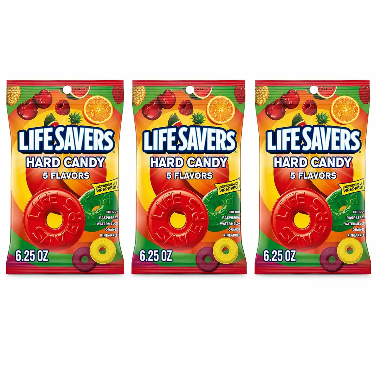 Lifesavers, Hard Candy 5 Flavors Bag, 6.25 oz 3 pack