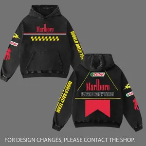 Marl Red World Rally Team Biker Hoodie Washed Vintage World Rally Championship WRC Racing Streetwear, Motorsport Graphic Hoodie Unisex, Designed for Motor Fans, Sportbike Culture, Speed Lovers & Urban Motorbike Style