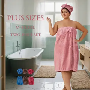 Women's Plus Size Adjustable Bathrobe & Shower Cap Set - Highly Absorbent for Home,SPA & Travel Use,Solid Color Bath Skirt, Bath Towel