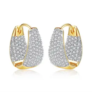 Cuafufu Gold-Plated Crystal Pave Hoop Earrings – Luxury Sparkling Hinge Hoop Earrings for Women, Elegant Jewelry for Parties & Everyday Wear