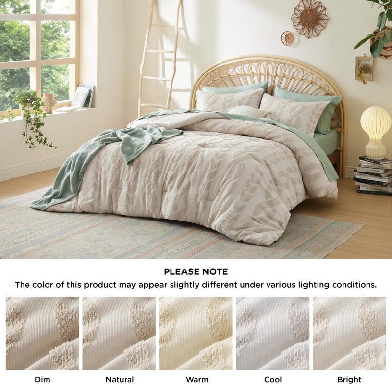 Bedsure 3- Pieces  Comforter Set,Boho Tufted Bed Set, Checkered Farmhouse Shabby Chic Bedding, 1 Plaid Geometric Comforter and 2 Pillow Shams