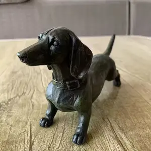 Realistic Sausage Dog Vintage Sculpture, Detailed Design & Weathered Finish, Decorative Art Piece for Home, Desk Ornament, Gift for Dog Lovers
