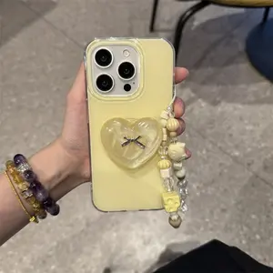 Phone case Cover suitable for iPhone | Solid color yellow background | Same yellow glitter bow holder | Gift | Phone case 11 12 13 14 15 16 17 Pro Max