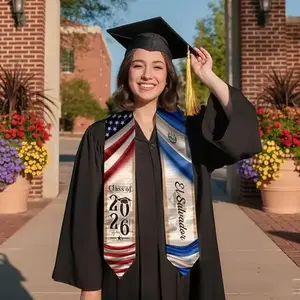 Class of 2026 Graduation Stole - USA & El Salvador Flag Sash, Senior Graduation Scarf