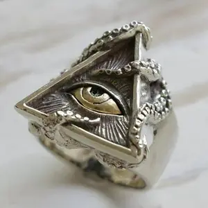 Huge Illuminati Eye Triangle Silver Unique Ring