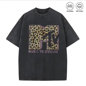 Washed T-shirt Womens MTV Classic Leopard Print Bold Logo Shirt, Music Television MTV Logo Tee, Retro 80s 90s Style MTV Tee, Disneyland Family Matching Tee