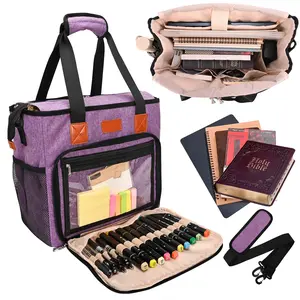 Bible Cover Bag for Women with Water Bottle Pockets, Bible Case Church Bag for Bible Study Items with Shoulder Strap