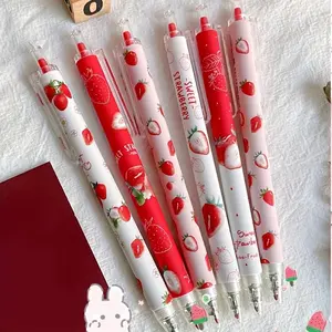 6pcs Strawberry Themed Cute Gel Pens for Students, 0.5mm Ink, Adorable Press Pens for Girls, Perfect for School Supplies, Retractable Pens