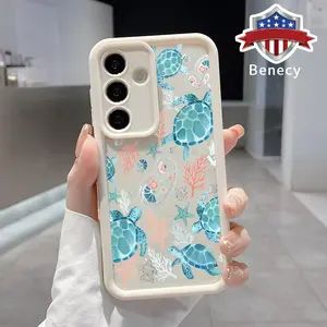 Phone Case Compatible with Galaxy S23 Ultra S24 Plus S25 S22+  Cyan Turtle Pattern Anti-Scratch Shockproof TPU Bumper Drop-proof Cover Cellphone Protective Casing