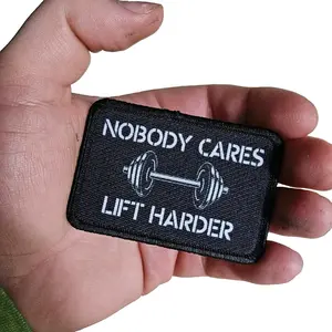 nobody cares lift harder weightlifting bodybuilding  2"x3" morale patch with hook and loop backing live laugh love