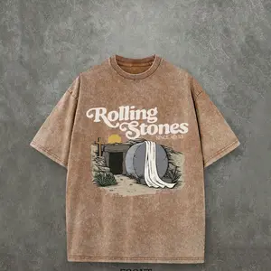 T-Shirt Rolling Stones Band Logo With Cave And Stone Design Vintage Style For Casual Wear Summer And Autumn Suitable For Music Lovers And Rock Fans