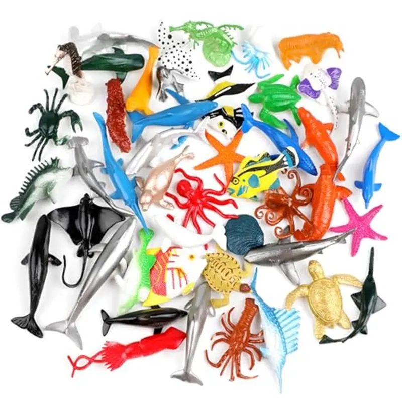 46 Pack Mini Ocean Sea Animals Toys, Assorted Vinyl Plastic Ocean Animal Figures Sea Creatures Toys for Kids Party Favors Educational Toy