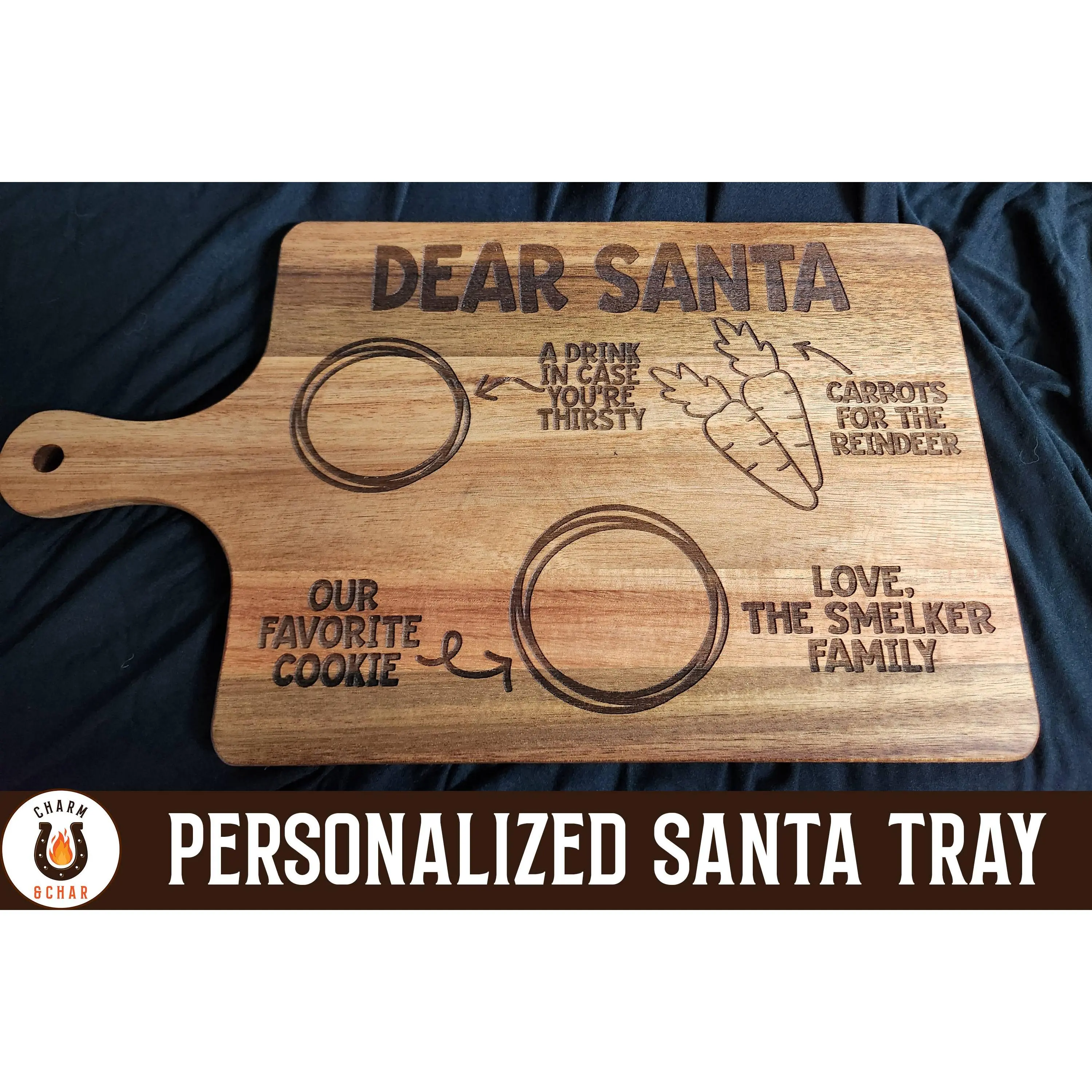 Personalized Santa Tray - Engraved Acacia Wooden Christmas Serving Platter