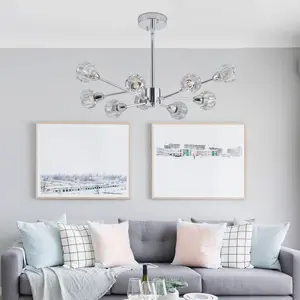 YYDS Modern Crystal Chandeliers, 9 Lights Chrome Chandelier for Living Room Bedroom, Dining Room Chandelier Over Table, Kitchen Light Fixtures(Bulbs Not Included)