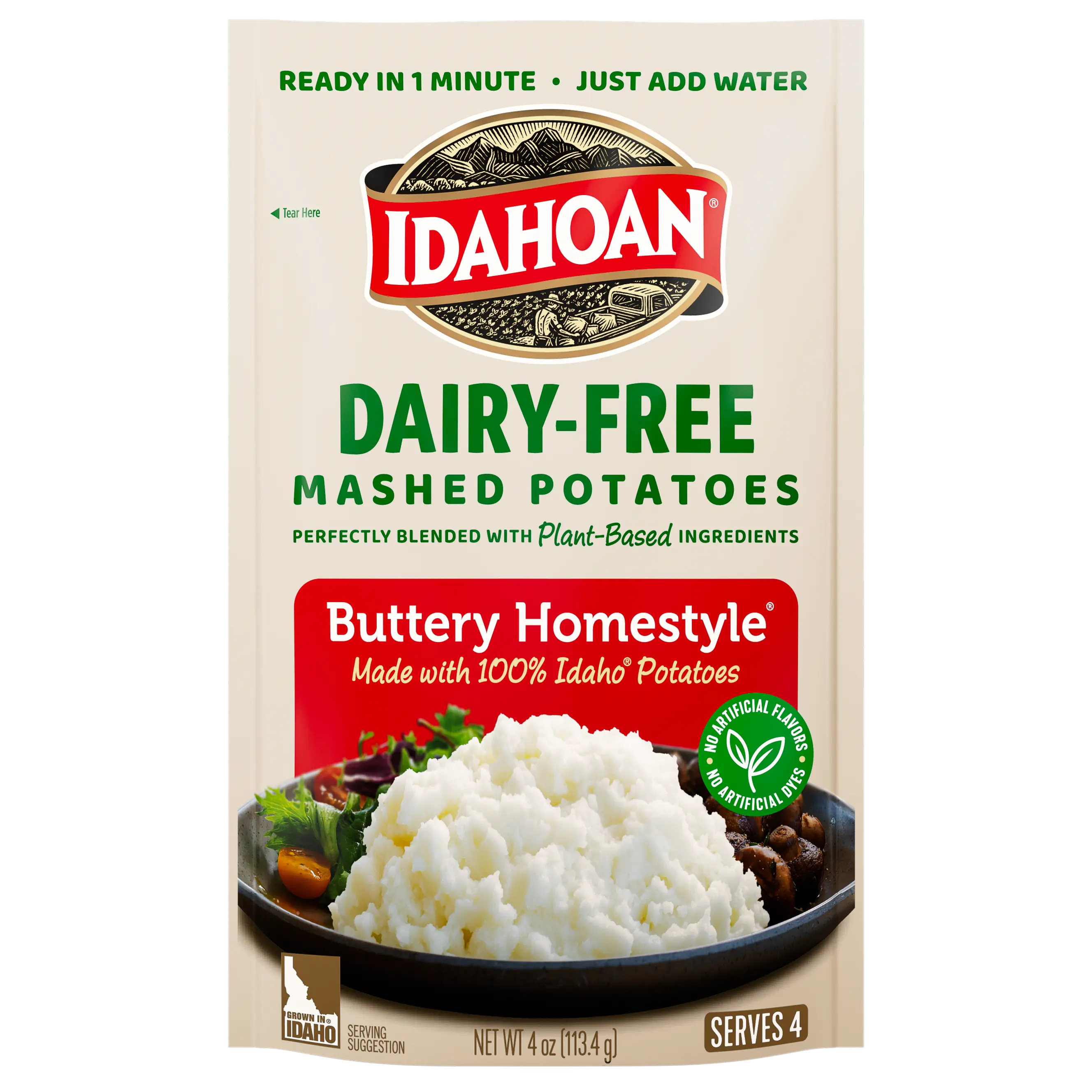 Idahoan Dairy-Free Buttery Homestyle Mashed Potatoes, 4 oz, Pack of 12