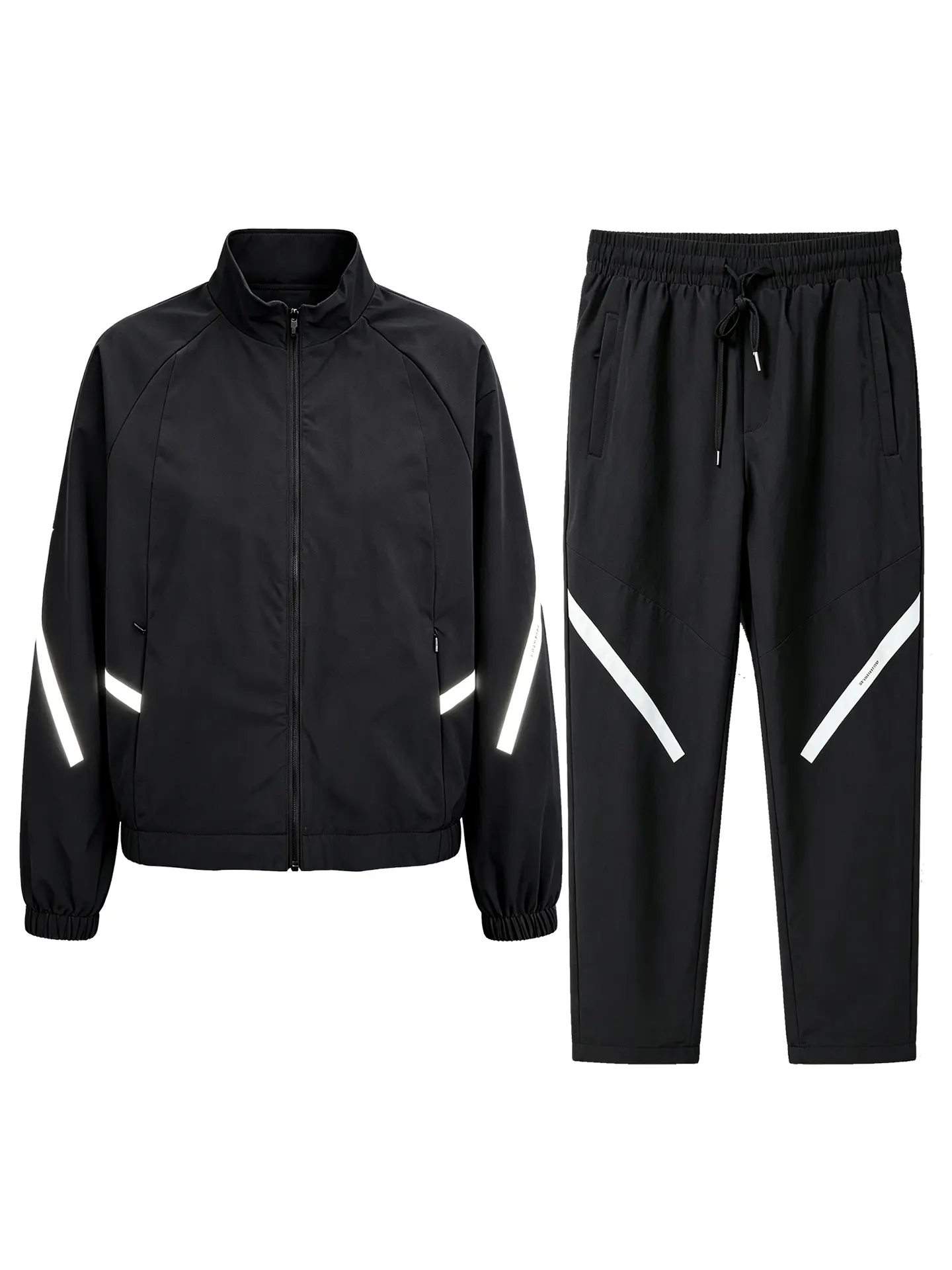 Men's 2-Piece Nylon Spandex Tracksuit Set - Full-Zip Stand Collar Jacket, Zipper-Accented Joggers, Diagonal Stripes, Machine Washable, Casual Activewear for Gym, Outdoor Use, Fall/Spring Clothing (3 Colors), Streetwear Outfits, Striped Pants, Aesthetic