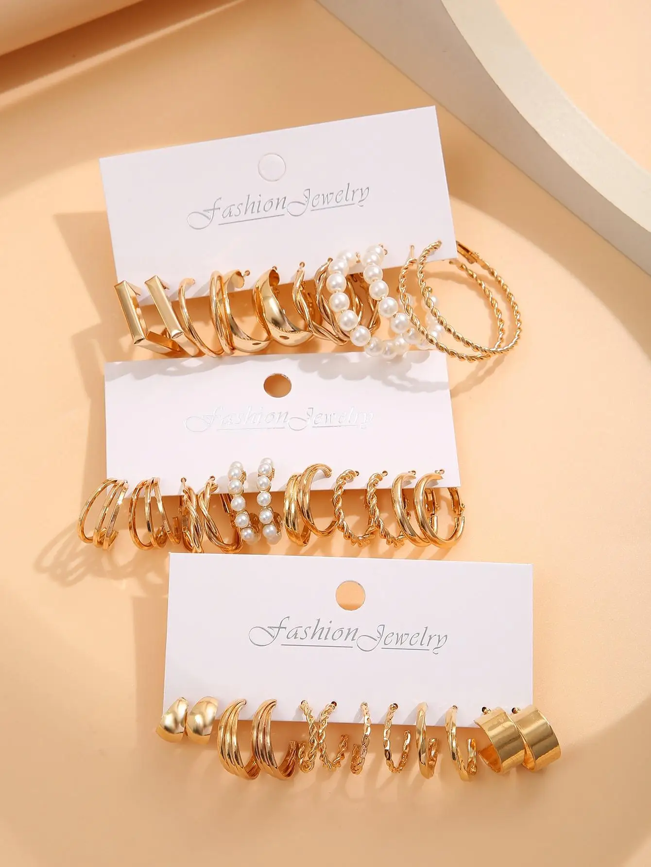 Faux Pearl Decor Hoop Earrings, Geometric Twisted Design, Elegant Plain Earrings for Women & Girls, Casual & Versatile Fashion Accessories, Party Holi