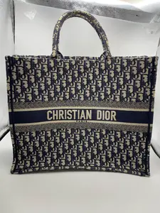 Pre-owned Dior Book Tote Monogram Tote Bag, 97% New, 2019 Date Code, Large Size Blue Embroidered Monogram Handbag (Slight Yellowing), Retail Price $3,859, Size: 42 × 35 × 18.5 cm