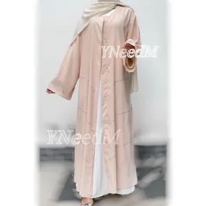 Muslim women's cardigan with beads modest robe with pockets and button （Nidah）MS302#