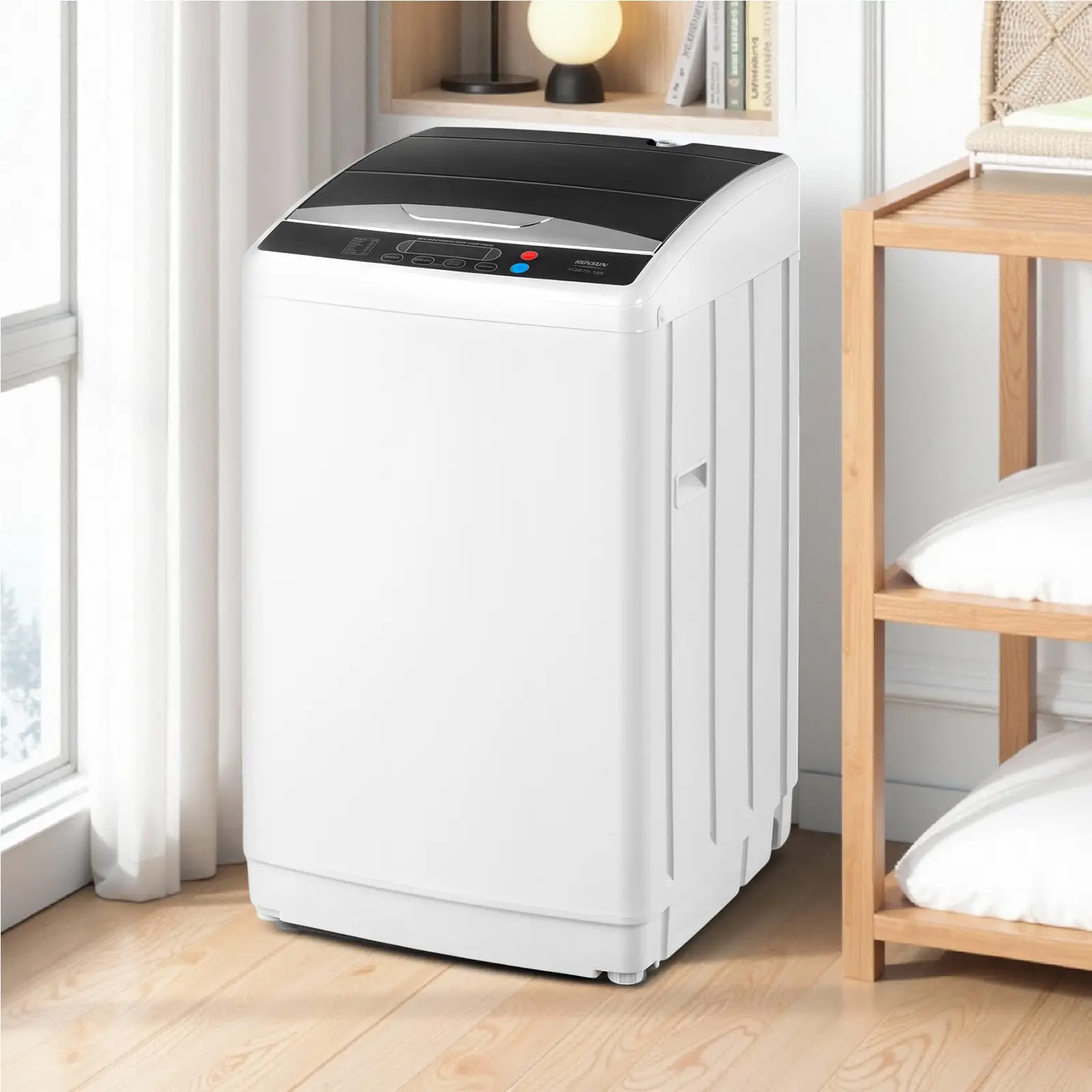 ROVSUN 17.8/25LBS Portable Washing Machine, Full-Automatic Electric Laundry Machine with Stainless Steel Drum, 110V Compact Washer, Washer and Dryer C