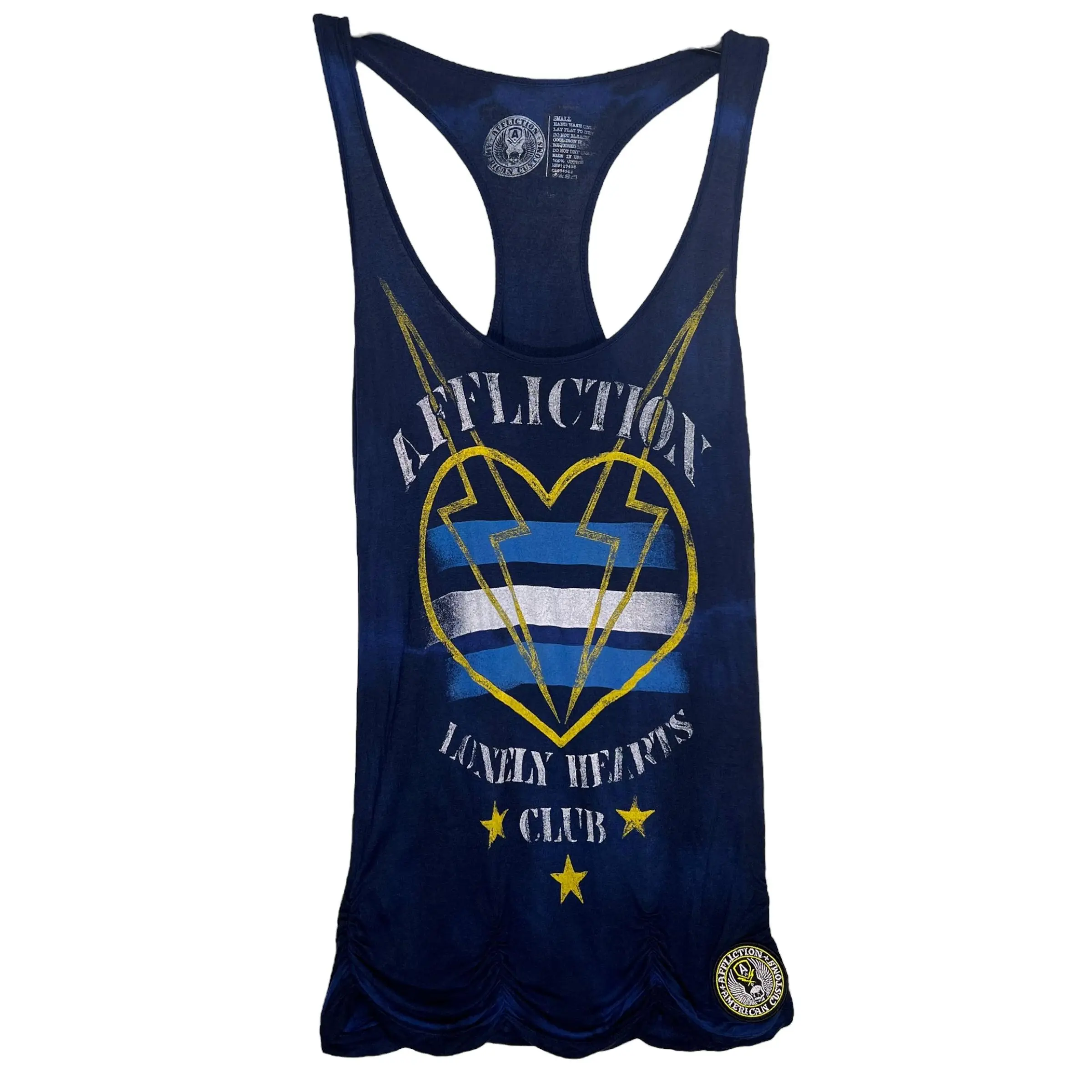 Affliction Women's Heart Breakers Becca Graphic Tank Top - Navy Blue, Sleeveless, 100% Cotton, Made in USA, Casual Wear, Pull-On Close, All Seasons, Fitted, Refer to Sizing Chart, M, Pull-On Closure, Graphic Print, Machine Wash, Normal Type, Slim-Fitting,