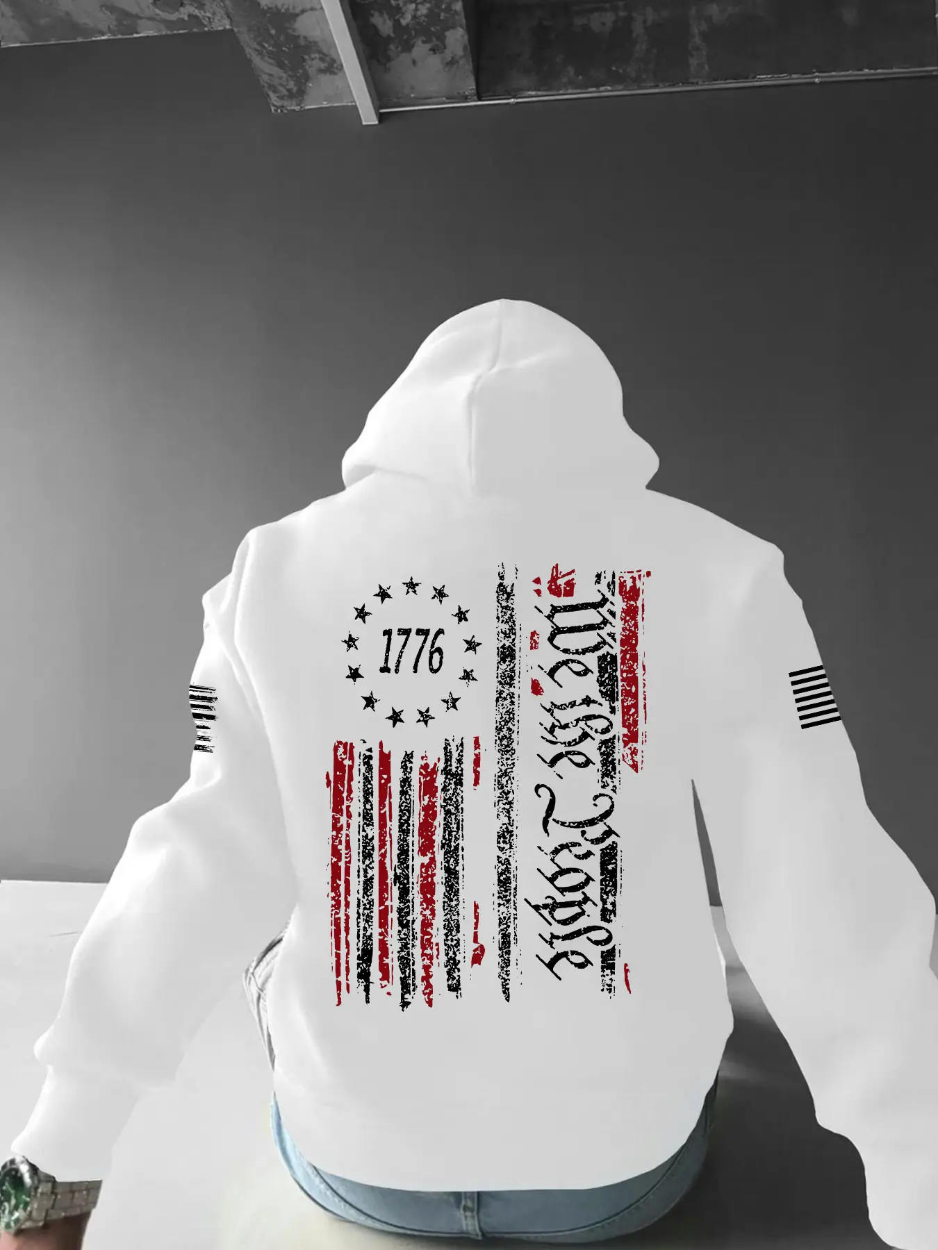 Men's Fall Winter Hooded Sweatshirt, Graphic Hoodie, 1776 Flag Print, Trendy Dragon Print, Unique Street Style, Long Sleeve, Casual Daily Wear, Street Fashion Hoodie