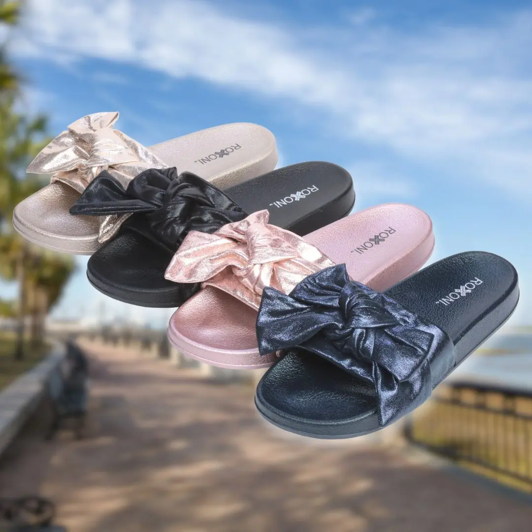 Roxoni Women's Bow Tie Slide Sandal - High Quality Rubber Sole, Non-Skid, Open Toe, Summer Fashion Slipper