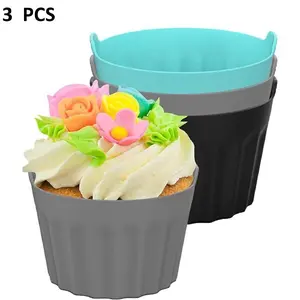 3-Piece Air Fryer Baking Cups, Non-Stick Silicone Muffin Cups, Food-Grade Silicone Mold, Easy Release, for Eggs, Cupcakes, Pudding, Tart