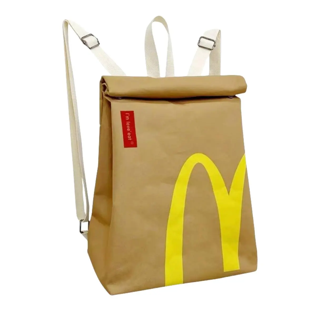 Funny Backpack Women Men Imitate Paper Bag Print Retro Large Capacity Backpack Casual Canvas Bag