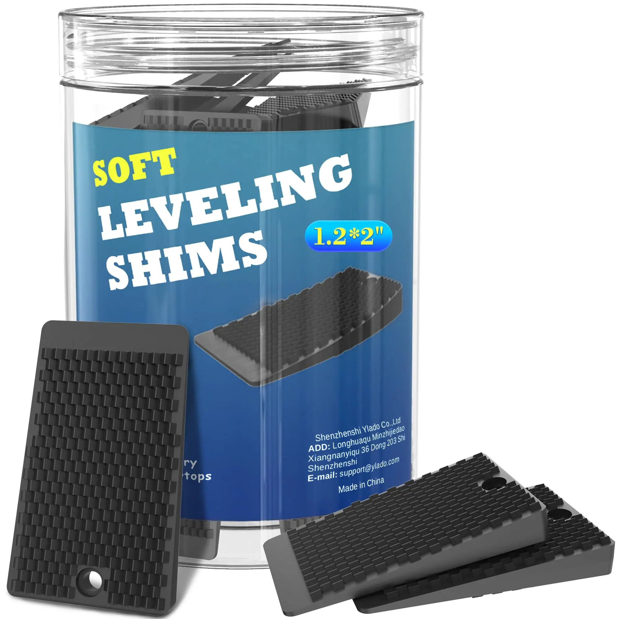 Furniture Levelers  32 Piece Jar 2" Rubber Shims For Leveling Black Wedge Table Toilet Refrigerator Piano Non-slip Home Improvement And Work Cuttable Stackable