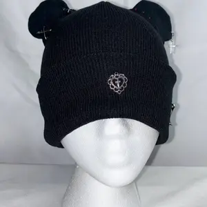 Bear Ear Beanie - Black Knit Beanie with Bear Ear Patches, Featuring Decorative Patch and Adjustable Fit