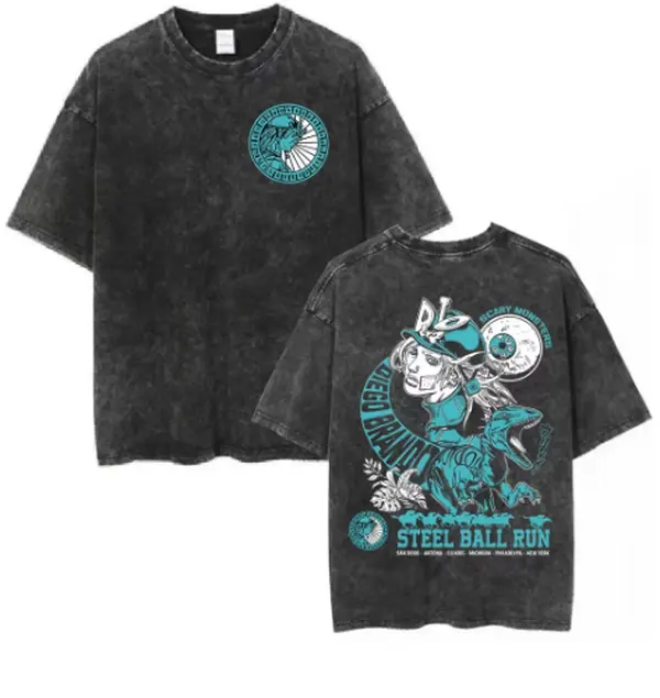 Anime Jojo Bizarre Adventure Washed T-shirt STEEL BALL RUN Diego Brando Manga T-shirts Men Women Cotton Casual Oversized T shirt