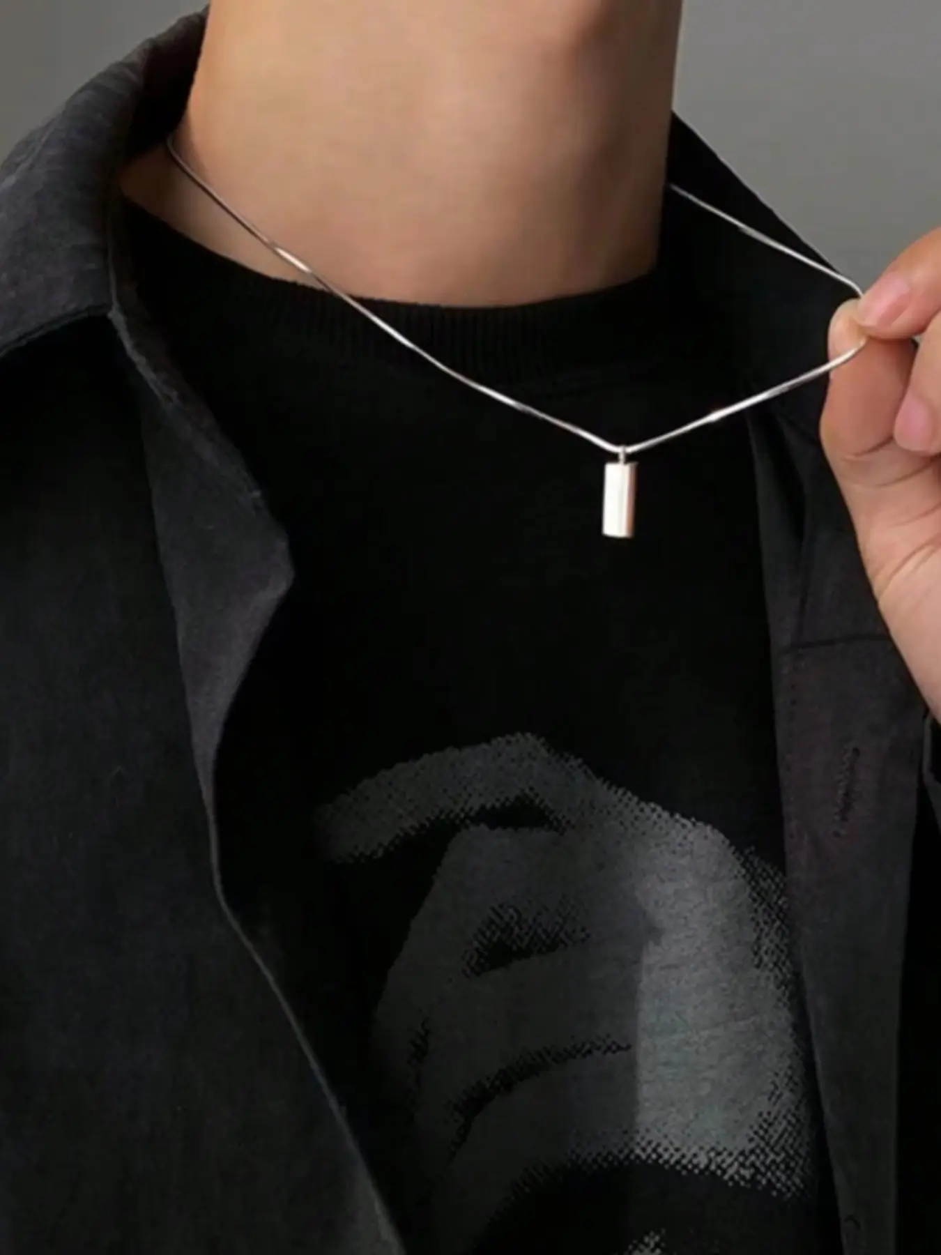 Square Pendant Necklace Simple Fashion New Platinum Stainless Steel Clavicle Chain Collarbone Chain Clavicular Necklace Unisex Punk Silver Color Party Couple Gift Minimalist Chain