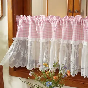 French Checkered Transparent Curtain, Butterfly Knot Decoration, Rod Pocket Design, Ideal for Living Room, Bedroom, Kitchen, Home Decor