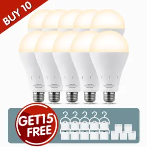 RELAMPBOL 10PK Rechargeable Emergency Light Bulbs, 60W Equivalent, 9W E26 3000K Warm Light/6000K White Daylight 800Lumens 1200mAh Battery Backup Emergency Light Bulbs for Home Power Outage Hurricane Camping